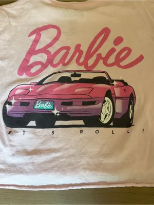 Barbie Pink Graphic Crop Tee Let’s Roll Car Logo T-Shirt Women’s Medium thumbnail 5