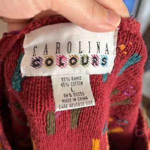 Vintage Burgundy Orange Teal Purple Embroidered Polka Dot Dangle Sweater thumbnail 5
