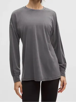 NWT Lululemon EasySet Relaxed Long-Sleeve Shirt dilute Wash graphite gray size 4 thumbnail 1