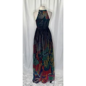 Anthropologie‎ GEISHA DESIGNS Kalinka Maxi Dress Halter Embellished Clip Dot 0 thumbnail 9
