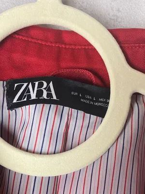 Zara Vibrant Red Double-Breasted classic preppy tailored Trench Coat L thumbnail 4