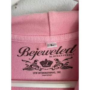 Bejeweled by Susan Fixel Pink Tattoo Graphic Rhinestone Zip Up Hoodie Womens y2k thumbnail 3