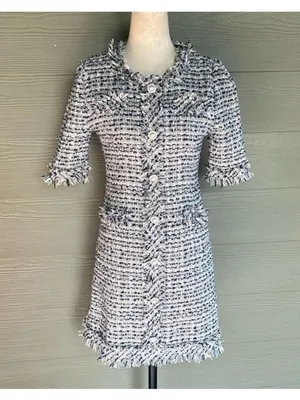 Loveholic Tweed Dress with Fringe Detail - No Size Tag! thumbnail 1