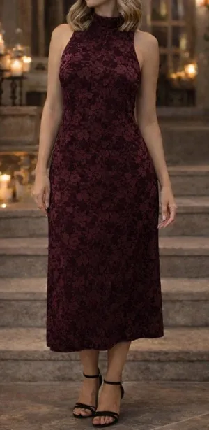 Vintage Carole Little Burgundy Velvet Burnout Maxi Dress | Y2K Sleeveless | 6 thumbnail 1