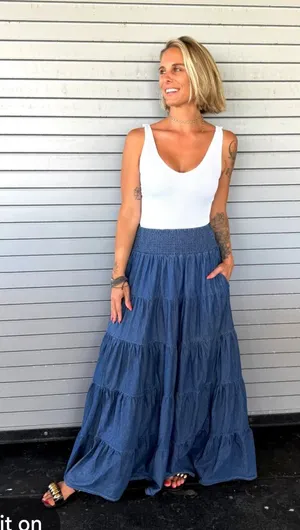 Style Co. navy blue 100% cotton tiered maxi skirt thumbnail 1