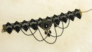 Gothic Black Lace Necklace Collar Choker Retro Vintage Chain, Vampire Halloween thumbnail 4