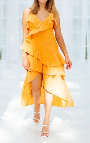 Impeccable Pig Orange Flowy High Low Dress thumbnail 2