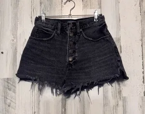 Abercrombie & Fitch Black High Button Fly Denim Shorts Womens Size 2 / 26 Frayed thumbnail 1