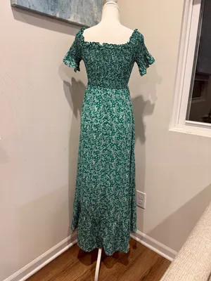 Lulu's Green Floral High-Low Off-Shoulder Midi Dress Size Small Bridal Shower thumbnail 3