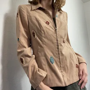 Vintage Tan Suede Beaded Western Zip Up Jacket Tan Size 6 thumbnail 4