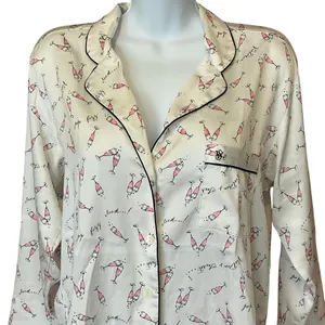Victoria’s Secret Satin Feel Champagne Print Pajama Top Medium White Pink Black thumbnail 4