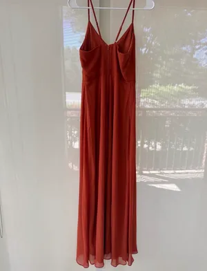 Birdy Grey Theresa Dress Chiffon Auburn Spaghetti Strap Ruffle Slit Maxi Dress thumbnail 5