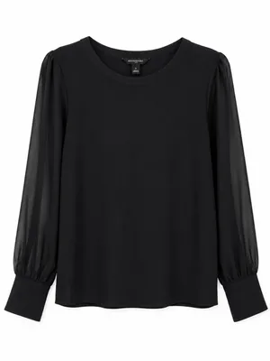 Banana Republic Black Sheer Sleeve Blouse Women’s Small Long Sleeve Top thumbnail 3