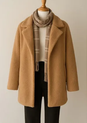 Kate & Sam Camel Brown Teddy CabinCore Coat Chic Cozy Faux Shearling Jacket L thumbnail 1