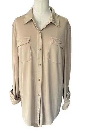 Polo Ralph Lauren Classic Utility Shirt Womens XL Tan Button Down Workshirt thumbnail 1