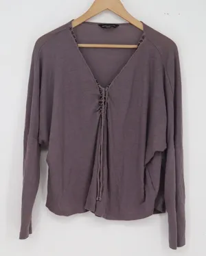 Rock & Republic Linen Top Womens XL Lace-Up V-Neck Purple Dolman Sleeve thumbnail 1