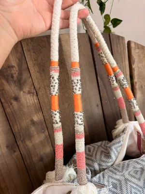 MERONA cloth tote ivory with beads handles India. Exclusive decoration thumbnail 4