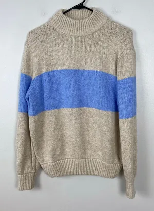 Aerie Mock Neck Sweater Blue Tan Striped Casual Cozy Pullover Size XS‎ thumbnail 1
