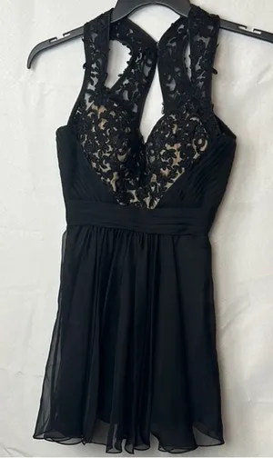 La Femme 20629 Black Lace Mini Dress Size 0 Prom Homecoming Hoco thumbnail 1