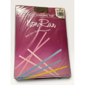 2pk Vintage Non Run Sheer Sandalfoot Pantyhose Silky Control Top Spice Size A thumbnail 2