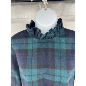Tuckernuck Blackwatch Plaid Faye Blouse S Top Ruffle Collar Bow Wool Blend thumbnail 7