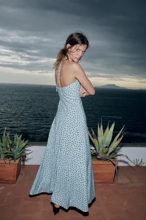 Zara Light Blue Polka Dot Maxi Dress - Women thumbnail 8