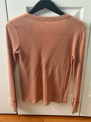Aerie Orange Snap Up Ribbed Henley thumbnail 3