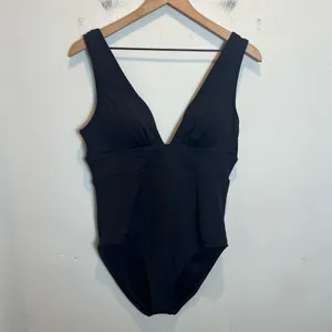 NWT QUINCE- Italian Plunge One-Piece Swimsuit Black Size XL thumbnail 2