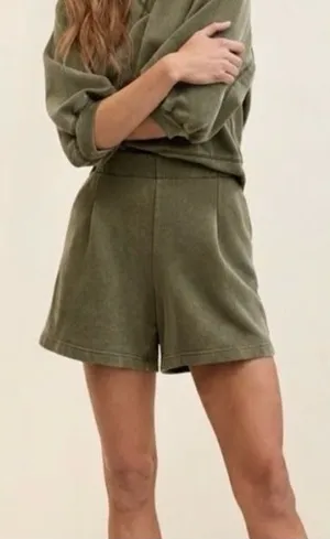 Aerie New Heights Trouser Shorts in Washed Olive Green thumbnail 1