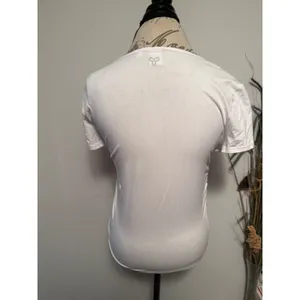 Tna Womens White Ruched Side Short Sleeve Tee‎ Shirt Size L thumbnail 2