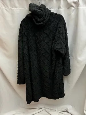 Women’s Sherpa Fleece Jacket Black Cream Hooded Cozy Button Front Large thumbnail 2