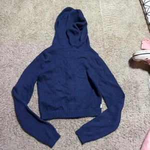 Hollister Argyle Zip Up Knit Hoodie Navy Blue Green Cropped Sweater XS‎ thumbnail 6
