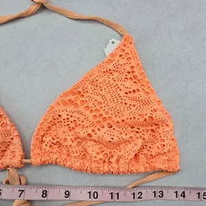 Orange‎ Lace Crochet Eyelet Tie Sports Bra Bikini Bralette Swim Top S Small thumbnail 5