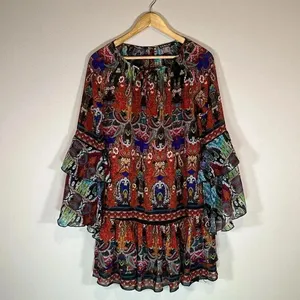 Venus Boho Print Ruffle Mini Dress Size XS Gypsy Hippie Summer Resortwear Vacay thumbnail 3