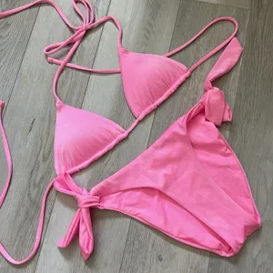 OneOne Swimwear Bikini triangle halter high cut cheeky womens Pink medium bright thumbnail 1