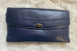 Buxton Vintage Navy Blue Lambskin Leather Wallet Clutch Organizer Kisslock Purse thumbnail 1