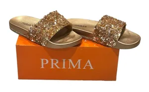 Prima Sandals Size 7 Gold Glitter Rhinestone Slide Slippers thumbnail 1