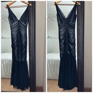 Vintage Tadashi Black Mermaid Mesh Gown Full Length Dress Evening XS formal thumbnail 4