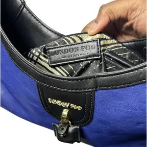 London Fog Women Cobalt‎ Blue and Black Hobo Shoulder Bag Gold Hardware Purse thumbnail 7