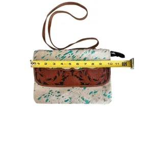 Myra Bag Turquoise-Speckled Cowhide Crossbody with Tooled Leather Trim thumbnail 10