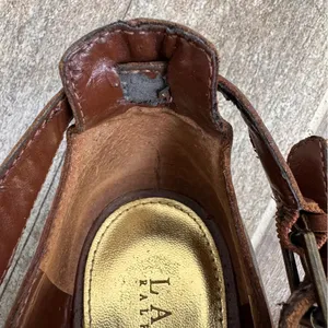 Ralph Lauren Hannie Brown‎ T Strap Peep Toe Wedge Sandals Leather Sz 8.5 thumbnail 13