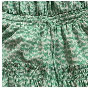 PINCH Womens Green White Printed Tiered Mini Dress Size S Smocked Ruffled Lined thumbnail 5