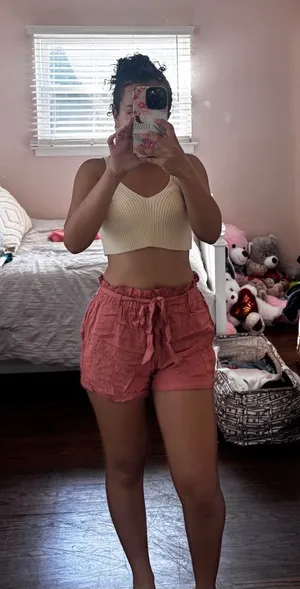 Hollister Cream Ribbed Bandeau Bralette with Pink Shorts thumbnail 1