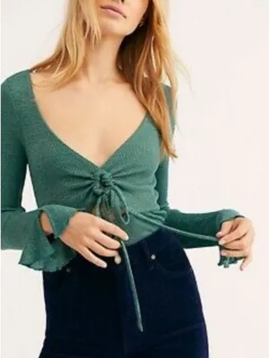 Free people say when metallic green long sleeve top thumbnail 1