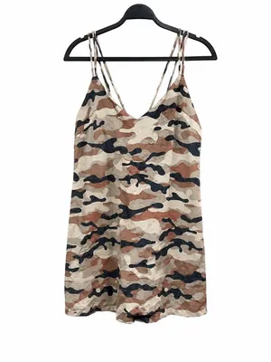 Zara Linen Blend Camo Print Mini Dress Size M thumbnail 2