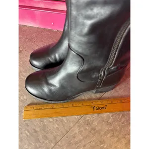 Tata Black Leather Over The Knee Boots Buckle Detail Low Block Heel Tall Boots thumbnail 3