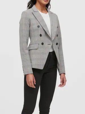 Banana Republic Glen Blazer Jacket Plaid Print Double-Breasted Stretch Size 2 thumbnail 4