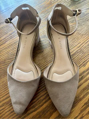 Kelly & Katie Taupe Pointed Ankle-Strap Flats thumbnail 1