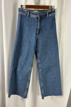 ZARA Wide Leg Raw‎ Hem Ultra high rise Denim Jeans size 6 EUC thumbnail 1