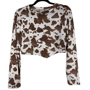 Altar'd‎ State Cow Print Crop Top Brown White Handkerchief Hem Festival Large thumbnail 1